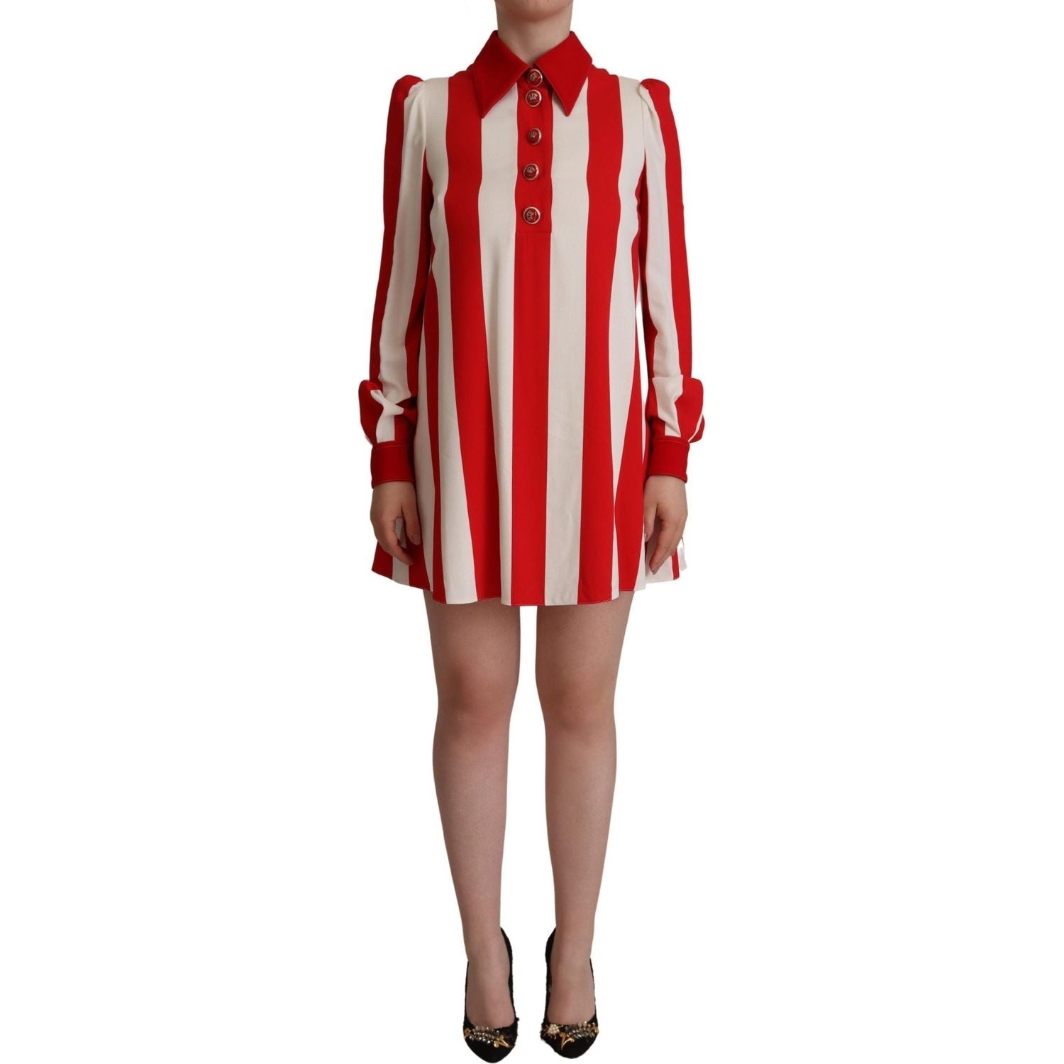 Dolce & Gabbana White Red Stretch Mini Shirt Gown Dress
