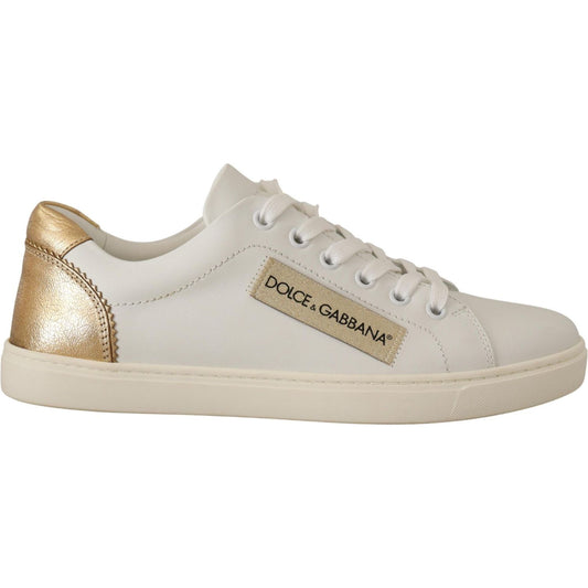 Dolce & Gabbana White Gold Leather Low Top Sneakers LA9791- 35