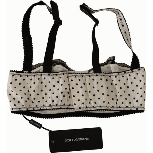 Dolce & Gabbana White Black Polka Dot Satin Lace Balconette Bra BIK1570 - IT4