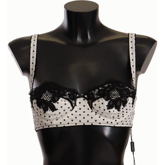 Dolce & Gabbana White Black Polka Dot Satin Lace Balconette Bra BIK1570 - IT4