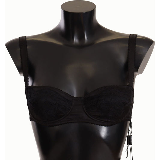 Dolce & Gabbana Black Polka Dot Satin Lace Balconette Bra
