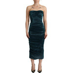 Dolce & Gabbana Turquoise Draped Satin Midi Dress Dolce & Gabbana Dark Slate Gray