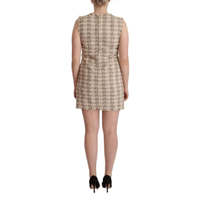 Dolce & Gabbana Beige Checkered Sleeveless Mini Shift Dress