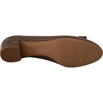 Salvatore Ferragamo Brown Naplak Calf Leather Pumps Shoes Salvatore Ferragamo
