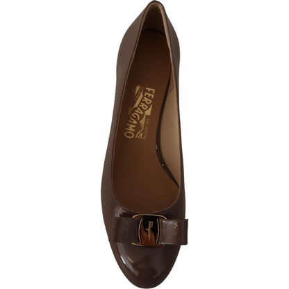 Salvatore Ferragamo Brown Naplak Calf Leather Pumps Shoes Salvatore Ferragamo
