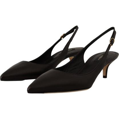 Dolce & Gabbana Black Leather Slingbacks Heels Pumps Shoes Dolce & Gabbana