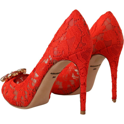 Dolce & Gabbana Red Taormina Lace Crystal Heels Pumps Dolce & Gabbana