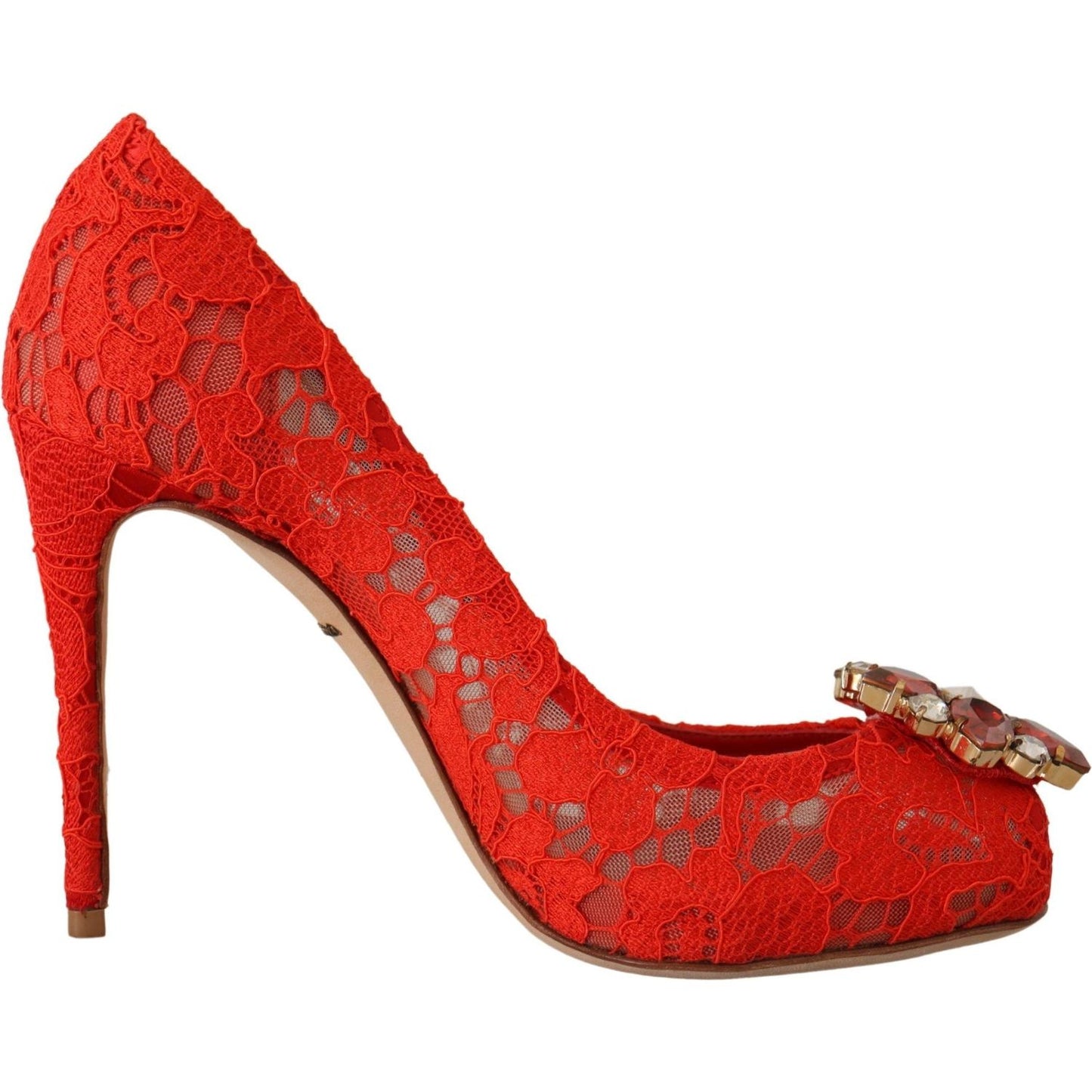 Dolce & Gabbana Red Taormina Lace Crystal Heels Pumps Dolce & Gabbana