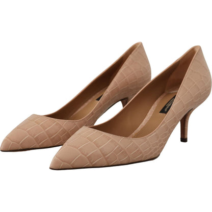Dolce & Gabbana Beige Leather Pointed Heels Pumps Shoes Dolce & Gabbana