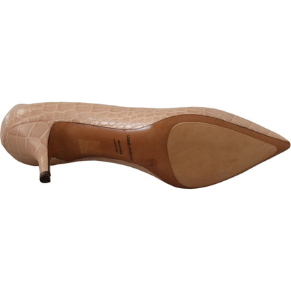 Dolce & Gabbana Beige Leather Pointed Heels Pumps Shoes Dolce & Gabbana