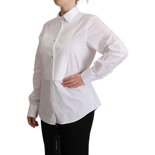 Dolce & Gabbana White Cotton Dress Collared Long Sleeves Shirt Top TSH7092 - 44