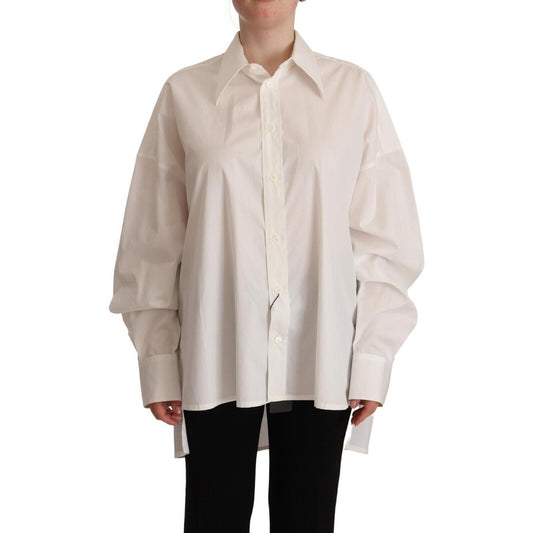 Dolce & Gabbana White Cotton Button Up Collared Long Sleeve Top TSH7630 - 40