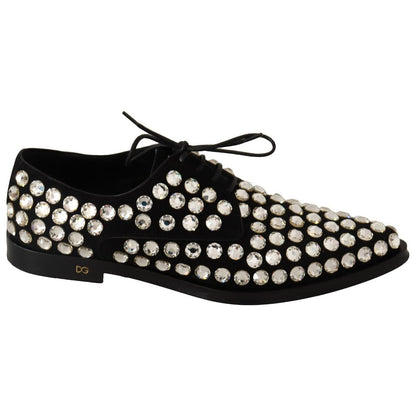 Dolce & Gabbana Black Leather Crystals Lace Up Formal Shoes Dolce & Gabbana