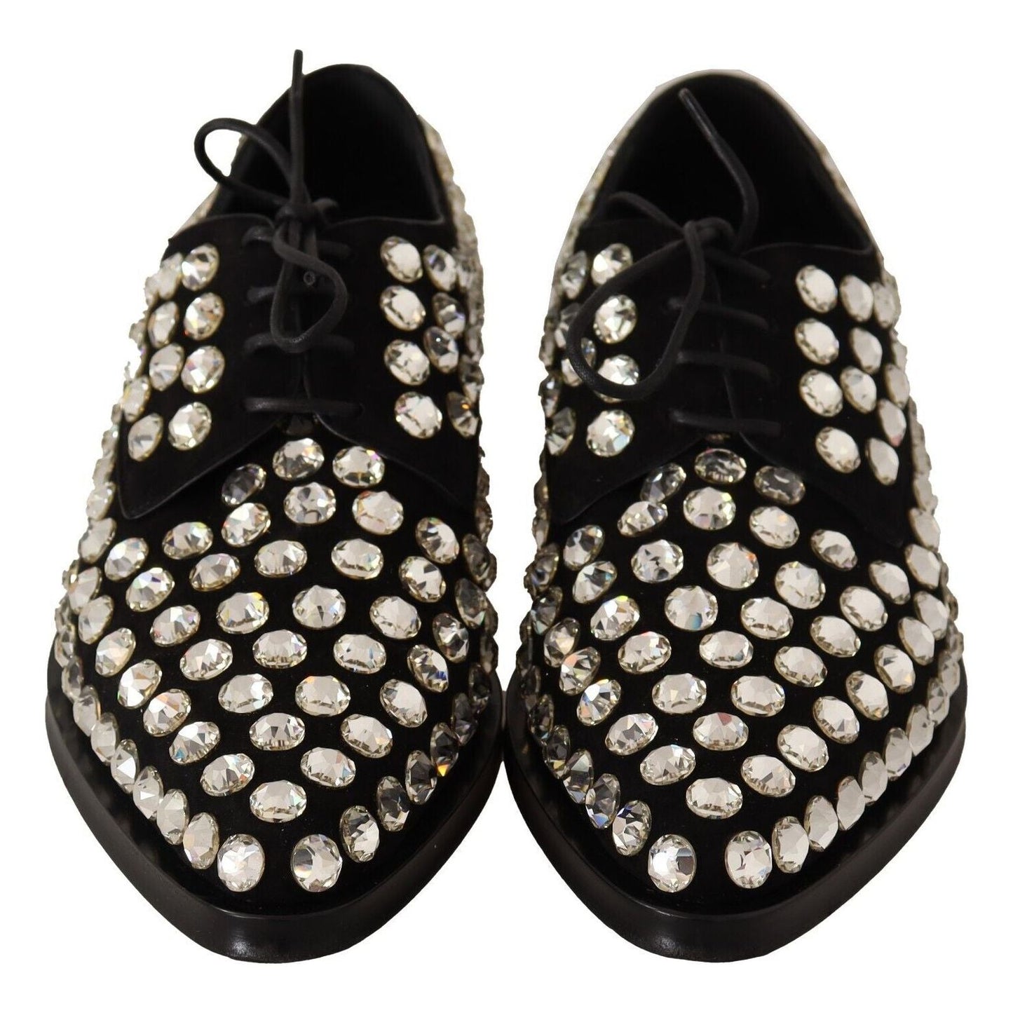 Dolce & Gabbana Black Leather Crystals Lace Up Formal Shoes Dolce & Gabbana
