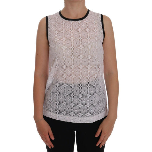 Dolce & Gabbana White Lace Floral Nylon Tank T-shirt TSH1043- 36
