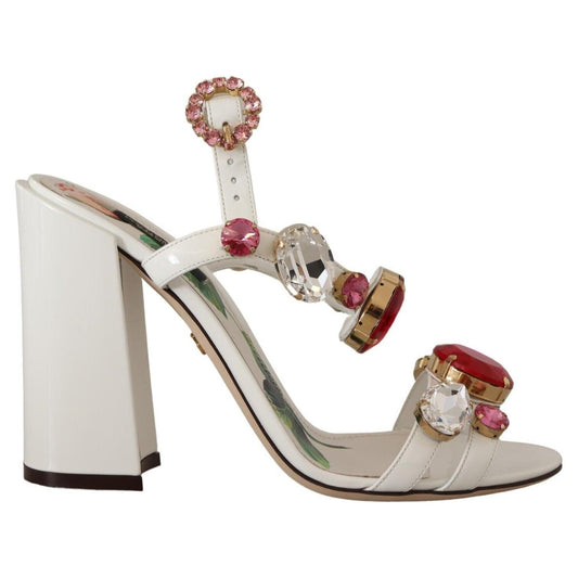 Dolce & Gabbana White Leather Crystal Keira Heels Sandals Shoes Dolce & Gabbana