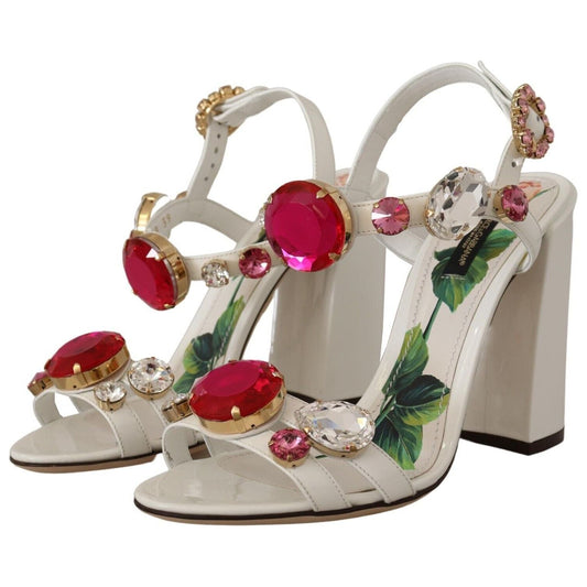 Dolce & Gabbana White Leather Crystal Keira Heels Sandals Shoes LA9793 - 35.5