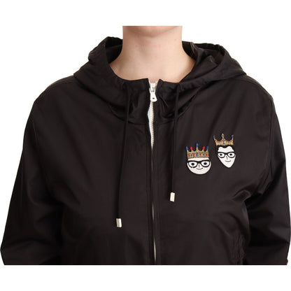 Dolce & Gabbana Black Polyester Hooded Bomber Full Zip Jacket