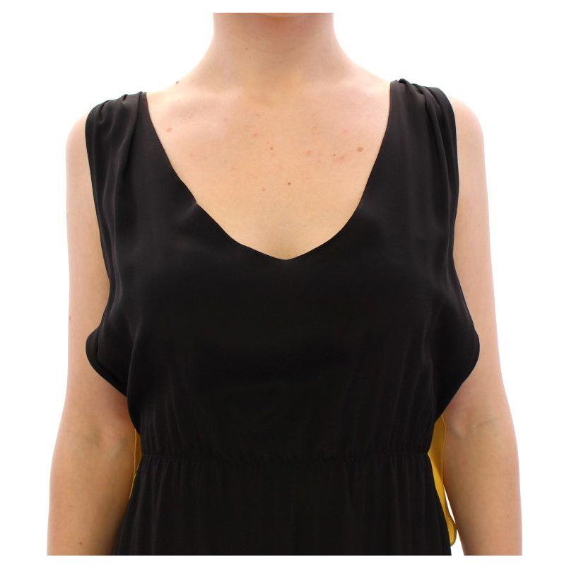 Lamberto Petri Black Yellow Silk Shift Sheath Coctail Dress