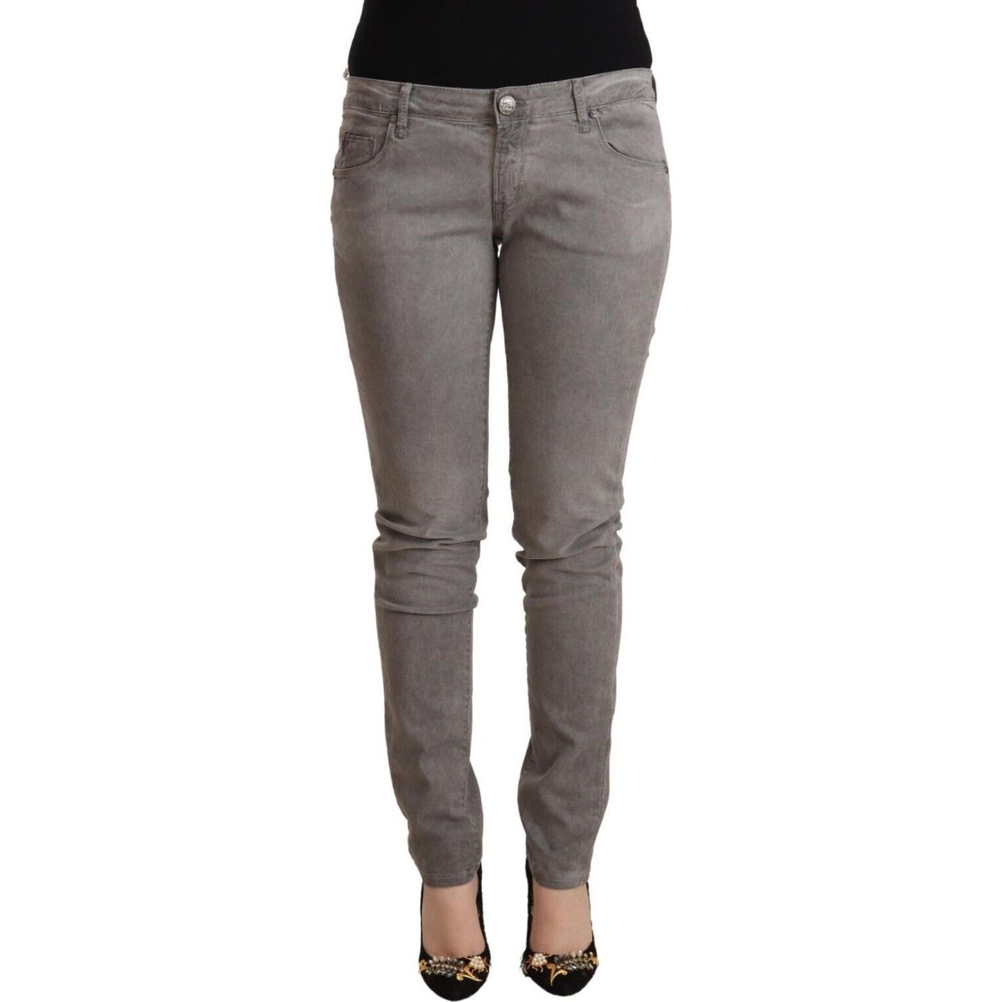Acht Light Gray Washed Cotton Slim Fit Denim Jeans