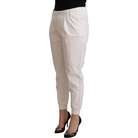 Met White Cotton Mid Waist Tapered Cropped Pants PAN72453 - 30