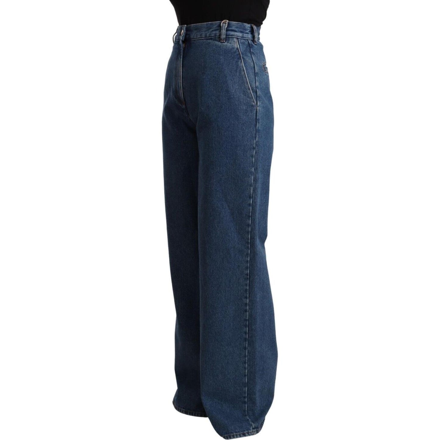 GCDS Blue Cotton High Waist Wide Leg Boot Cut Denim Jeans GCDS