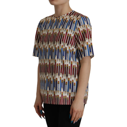 Dolce & Gabbana White Pencil Print Cotton T-shirt Blouse TSH7836- 40