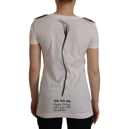 Dolce & Gabbana White Black Roses Crewneck Cotton T-shirt TSH7843- 36