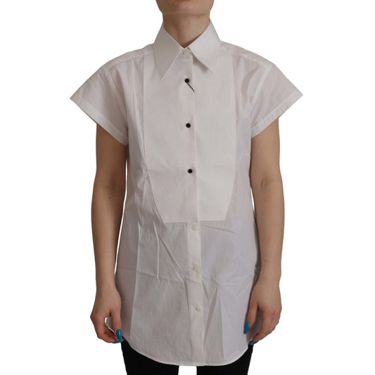 Dolce & Gabbana White Sleeveless Tuxedo Formal Blouse Top TSH7856- 44