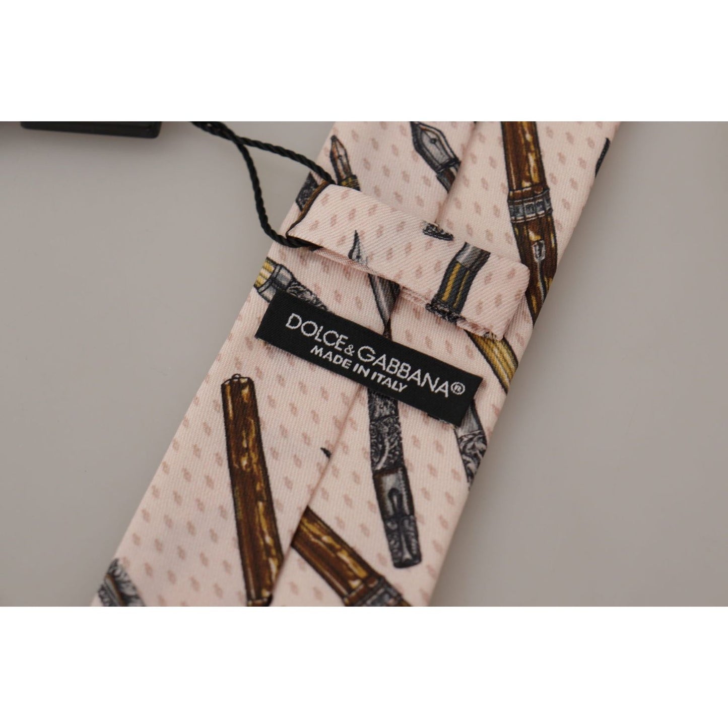 Dolce & Gabbana Pink Pen Dots Print 100% Silk Adjustable Neck Accessory Tie