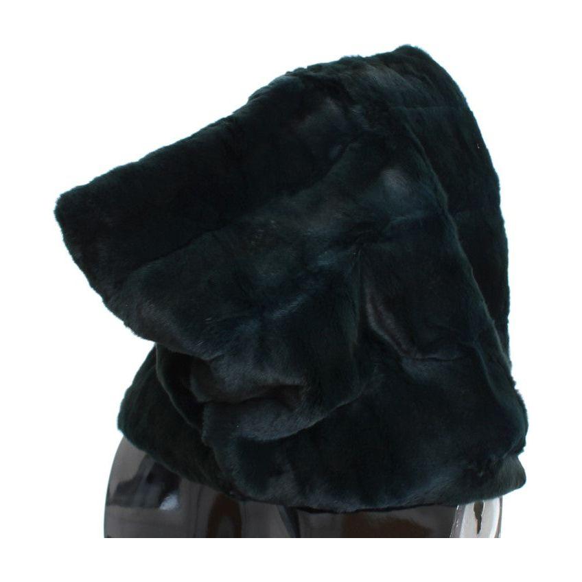 Dolce & Gabbana Green Weasel Fur Crochet Hood Scarf Hat