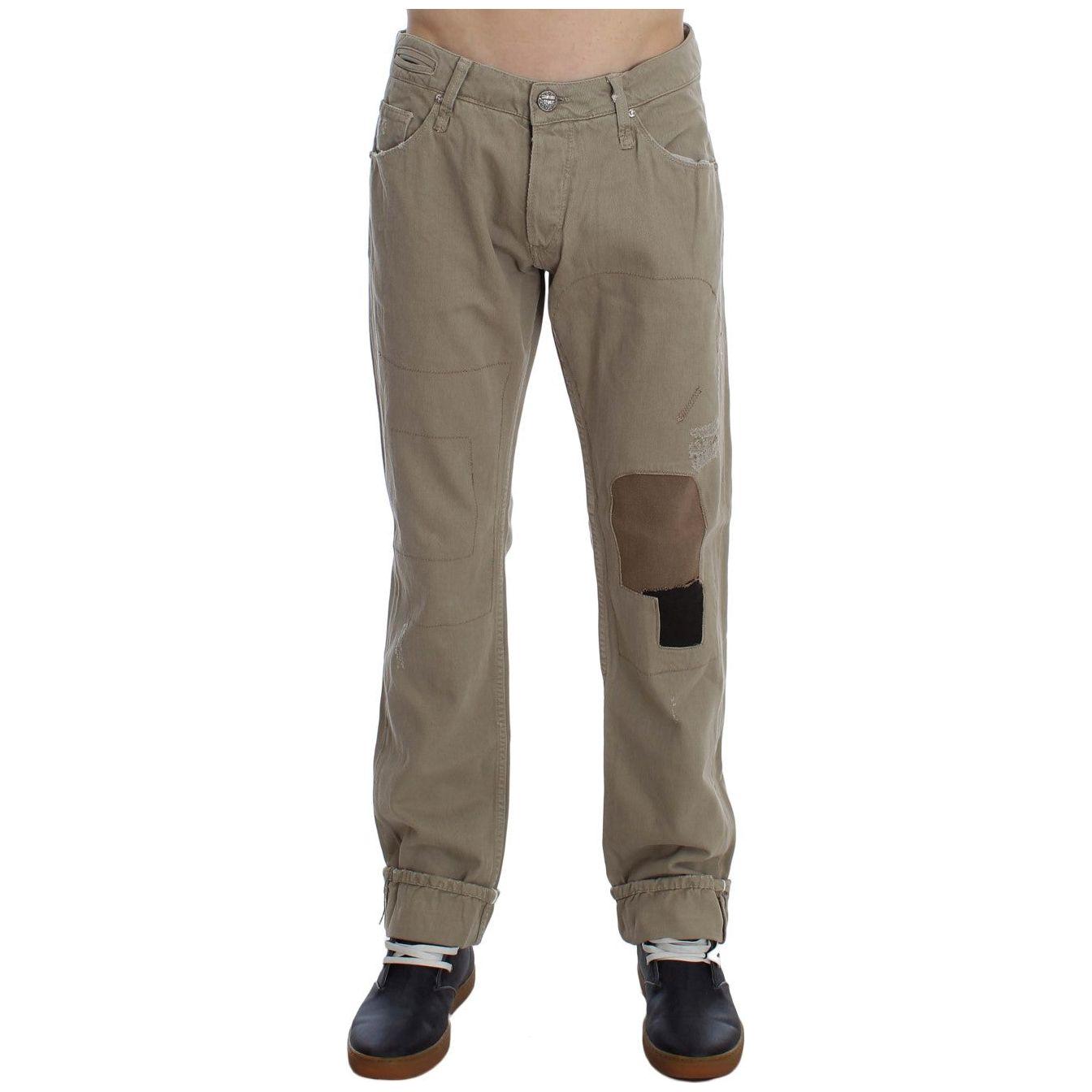 Acht Beige Cotton Patchwork Jeans 1728,67345645728,Acht,Beige,Clothing,Jeans & Pants - Men - Clothing,Jeans Denim - Clothing,Material: Cotton,Men,Men - Clothing,New with tags,Straight-Leg Jeans - Jeans Denim - Clothing,W34