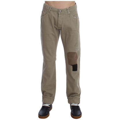 Acht Beige Cotton Patchwork Jeans 1728,67345645728,Acht,Beige,Clothing,Jeans & Pants - Men - Clothing,Jeans Denim - Clothing,Material: Cotton,Men,Men - Clothing,New with tags,Straight-Leg Jeans - Jeans Denim - Clothing,W34