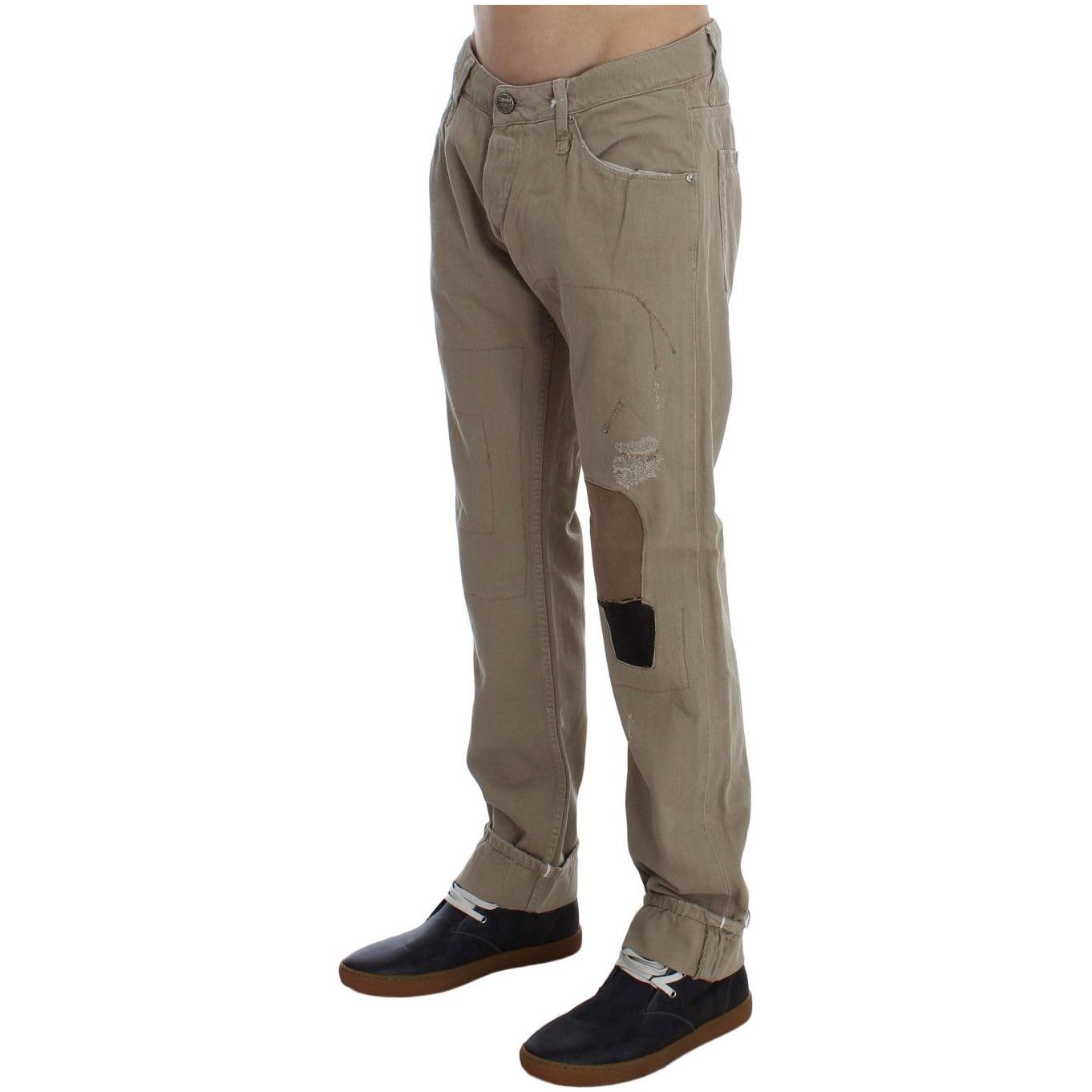 Acht Beige Cotton Patchwork Jeans 1728,67345645728,Acht,Beige,Clothing,Jeans & Pants - Men - Clothing,Jeans Denim - Clothing,Material: Cotton,Men,Men - Clothing,New with tags,Straight-Leg Jeans - Jeans Denim - Clothing,W34