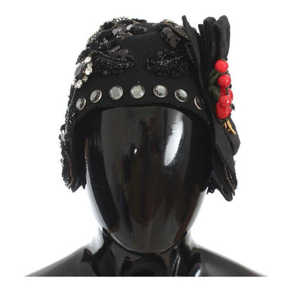 Dolce & Gabbana Black Crystal Gold Cherries Brooch Hat