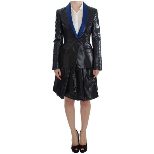 Exte Black Blue Two Piece Suit Skirt & Blazer Exte