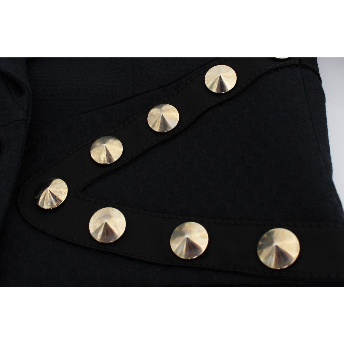 Exte Black Cotton Stretch Gold Studded Blazer Jacket Blazer Jacket