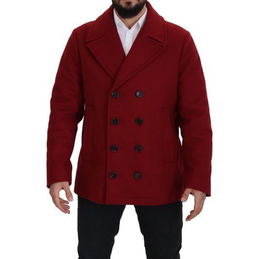 Dolce & Gabbana Red Wool Double Breasted Coat Jacket