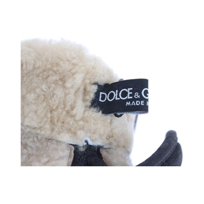 Dolce & Gabbana Gray Wool Shearling Studded Blue Leopard Gloves Dolce & Gabbana