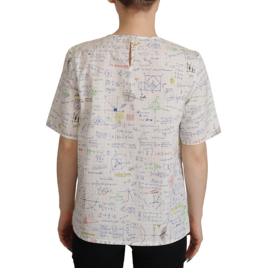 Dolce & Gabbana White Cotton Algebra Print Short Sleeves Top TSH7834- 38