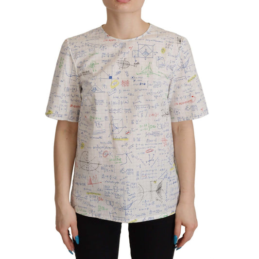 Dolce & Gabbana White Cotton Algebra Print Short Sleeves Top TSH7834- 38