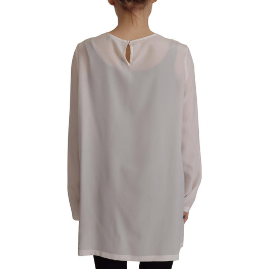 Dolce & Gabbana White Silk DG Logo Embroidered Long Sleeves Blouse TSH7847- 40