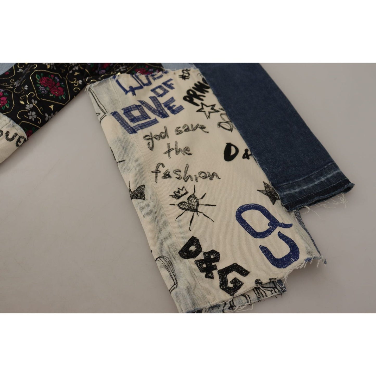 Dolce & Gabbana Multicolor Patchwork DG Fashion Wide Leg Denim Pant