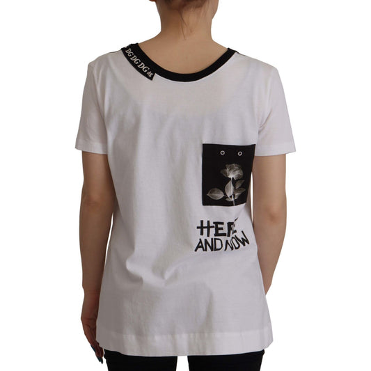 Dolce & Gabbana White Slogan Print Round Neck Cotton T-shirt TSH7841- 44