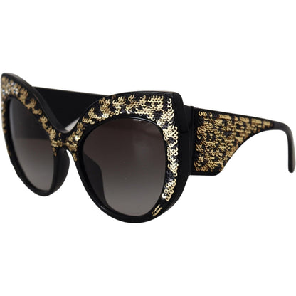 Dolce & Gabbana Black Gold Sequin Butterfly Polarized DG4326 Sunglasses Dolce & Gabbana