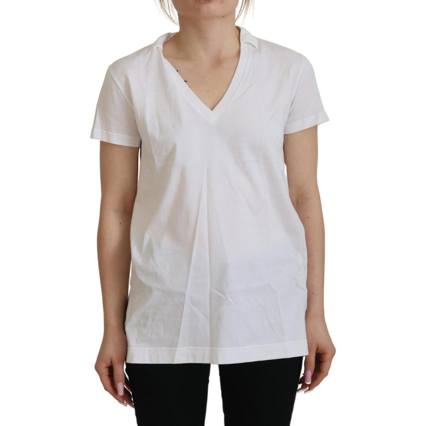 Dolce & Gabbana White Short Sleeve V-neck Cotton Top Blouse T-shirt TSH83004- 36