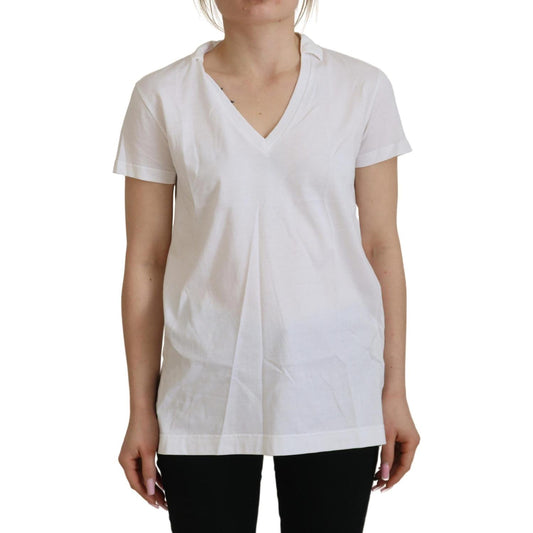 Dolce & Gabbana White Short Sleeve V-neck Cotton Top Blouse T-shirt TSH83004- 36