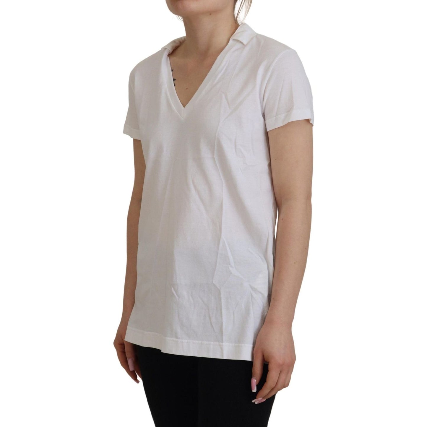Dolce & Gabbana White Short Sleeve V-neck Cotton Top Blouse T-shirt TSH83004- 36