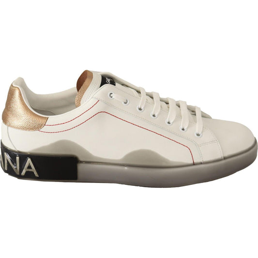 Dolce & Gabbana White Gold Leather Low Top Sneakers Casual Shoes Dolce & Gabbana