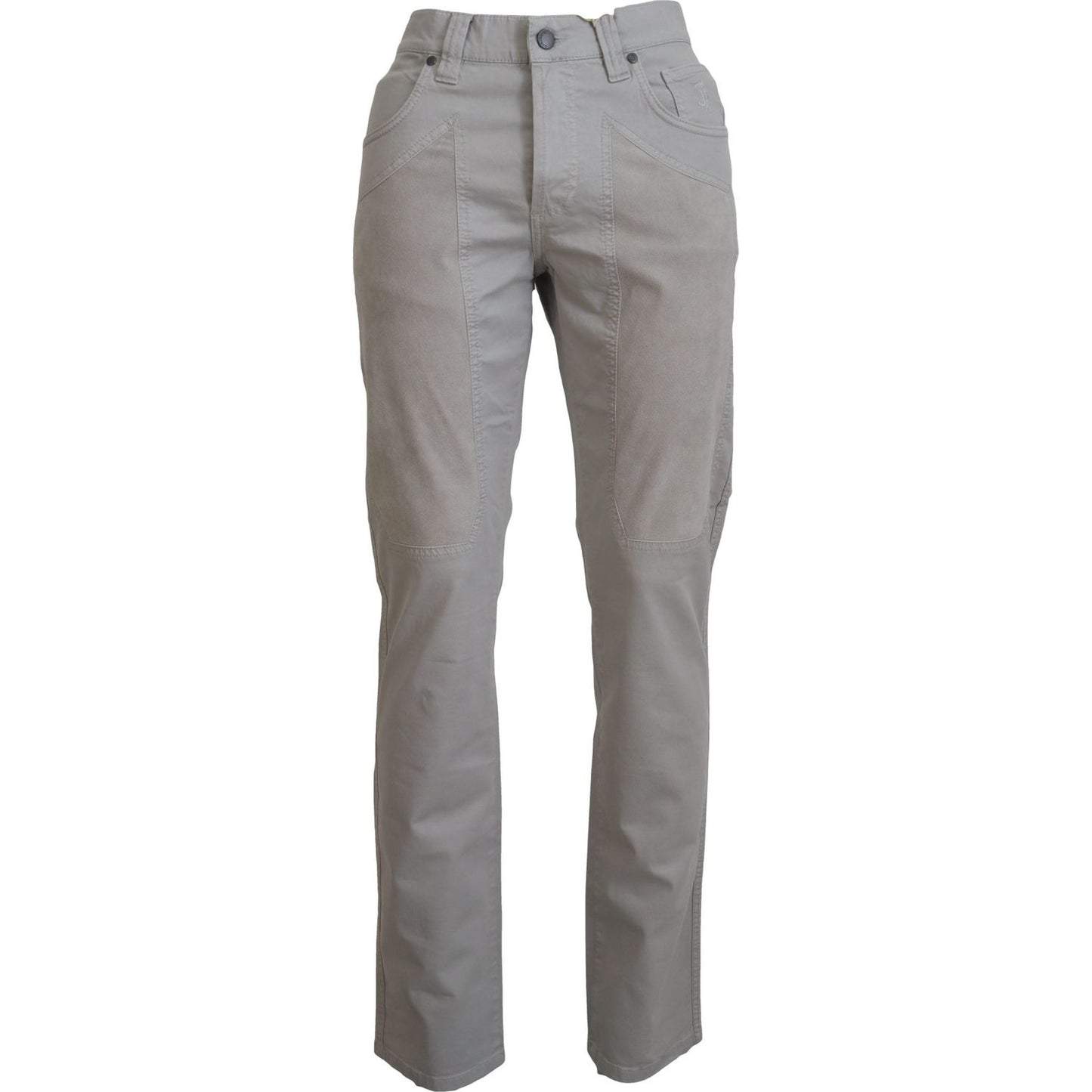 Jeckerson Gray Cotton Tapered Men Casual Pants Jeckerson